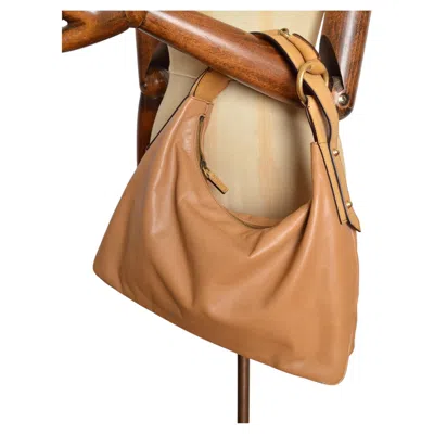 Pre-owned Gucci 2000's  Tan Beige Leather Slouchy Hobo Horse-bit Shoulder Bag In Brown
