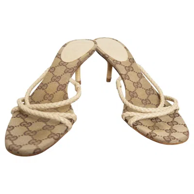 Pre-owned Gucci 2000's  Tom Ford Era Monogram Kitten Heel Sandals - Shoes Eu 38 / Uk 5 In Brown