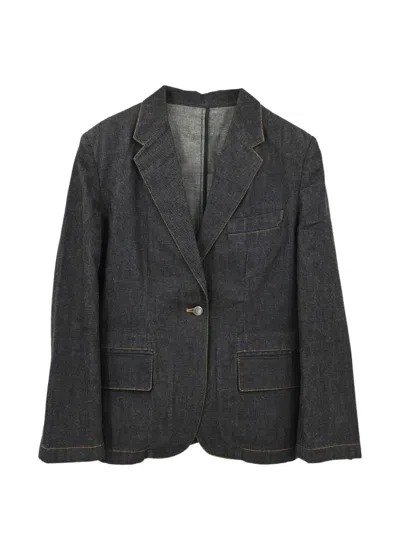 Pre-owned Gucci 2000 Notched-lapel Denim Jacket In Grey