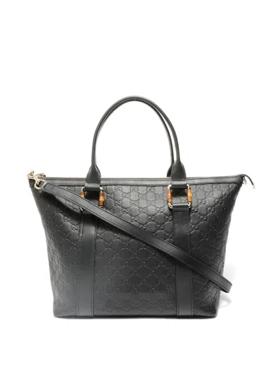 Pre-owned Gucci 2000-2010 Ssima Bamboo Tote Bag In Black