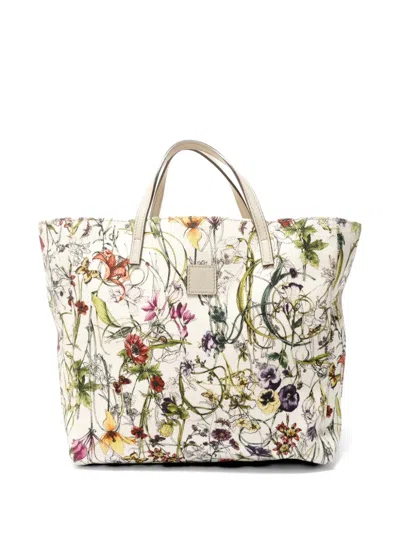 Pre-owned Gucci 2000-2010s Floral Canvas Handbag In Neutral