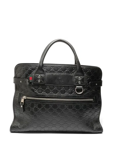 Pre-owned Gucci 2000-2010s Ssima Leather Tote Bag In Black