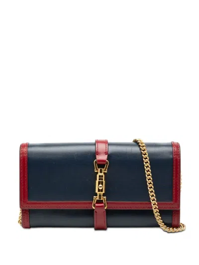Pre-owned Gucci 2000-2015 Bicolor Calfskin Jackie 1961 Wallet On Chain Crossbody Bag In Blue