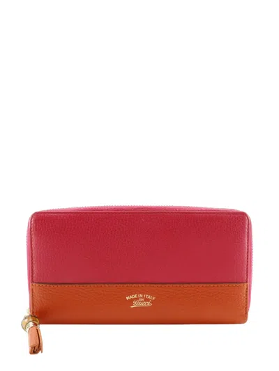 Pre-owned Gucci 2000-2015 Bicolor Calfskin Zip Around Bamboo Wallet Long Wallets In Pink