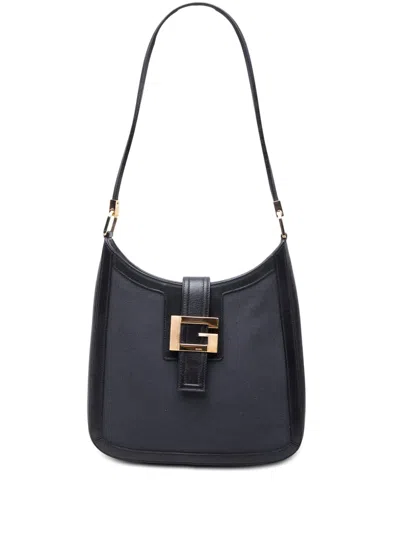 Pre-owned Gucci 2000-2015 Bicolor Canvas And Calfskin Shoulder Bag In Gray