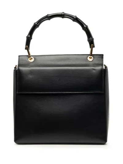 Pre-owned Gucci 2000-2015 Calfskin Bamboo Satchel In Black