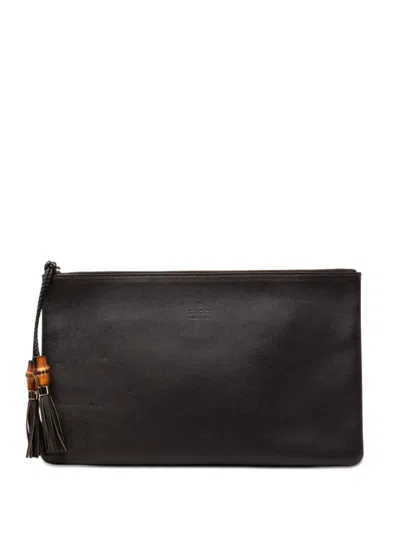 Pre-owned Gucci 2000-2015 Calfskin Bamboo Tassel Clutch Bag In Brown
