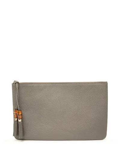 Pre-owned Gucci 2000-2015 Calfskin Bamboo Tassel Clutch Bag In Grey