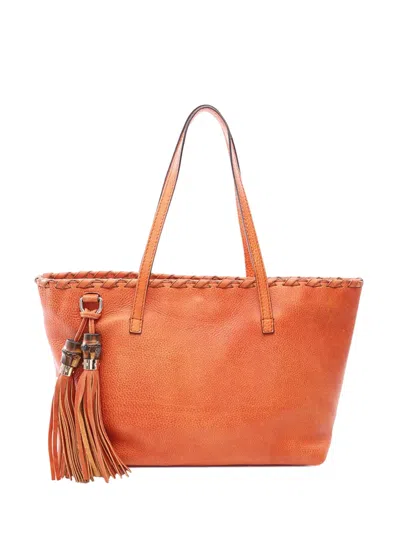 Pre-owned Gucci 2000-2015 Calfskin Bamboo Tassel Tote Bag In Orange