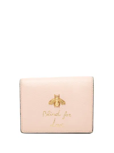 Pre-owned Gucci 2000-2015 Calfskin Blind For Love Compact Wallet Small Wallets In Pink