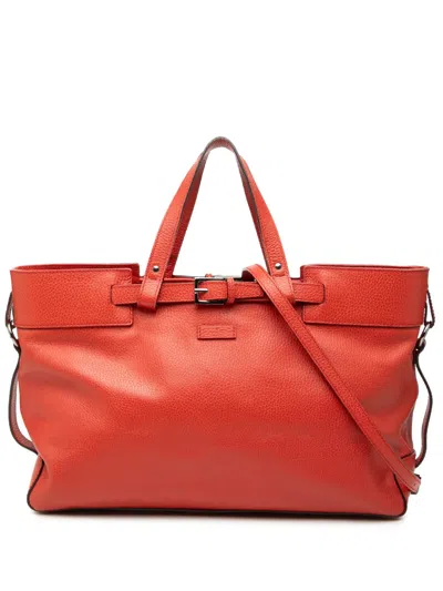 Pre-owned Gucci 2000-2015 Calfskin Buckle Satchel In Red