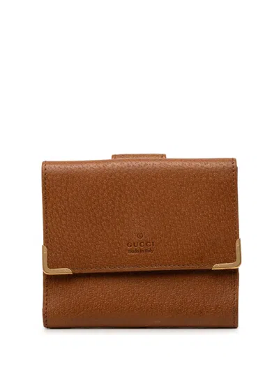 Pre-owned Gucci 2000-2015 Calfskin French Flap Wallet Small Wallets In Brown