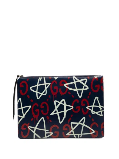 Pre-owned Gucci 2000-2015 Calfskin  Ghost Clutch Bag In Blue