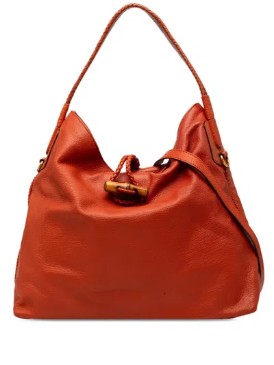 Pre-owned Gucci 2000-2015 Calfskin Hip Bamboo Satchel In Orange