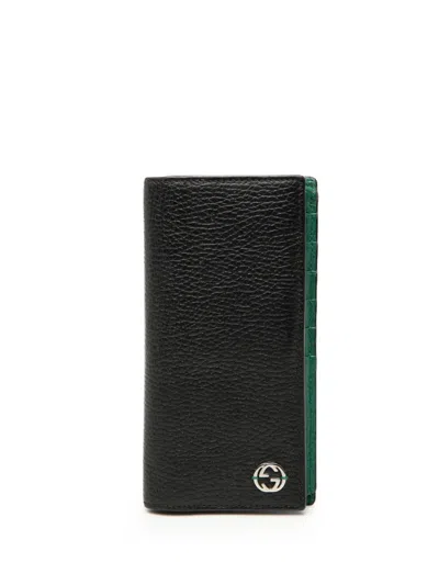 Pre-owned Gucci 2000-2015 Calfskin Interlocking G Bifold Wallet Long Wallets In Black