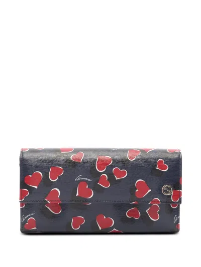 Pre-owned Gucci 2000-2015 Calfskin Interlocking G Heartbeat Wallet Long Wallets In Blue