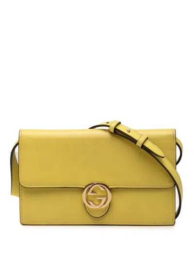 Pre-owned Gucci 2000-2015 Calfskin Interlocking G Wallet On Chain Crossbody Bag In Yellow
