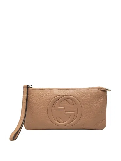 Pre-owned Gucci 2000-2015 Calfskin Soho Pouch In Brown