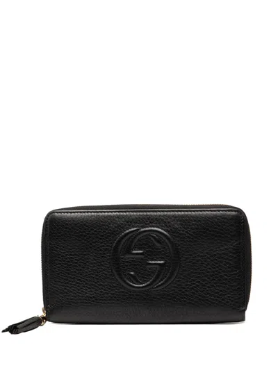 Pre-owned Gucci 2000-2015 Calfskin Soho Zip Around Continental Wallet Long Wallets In Black