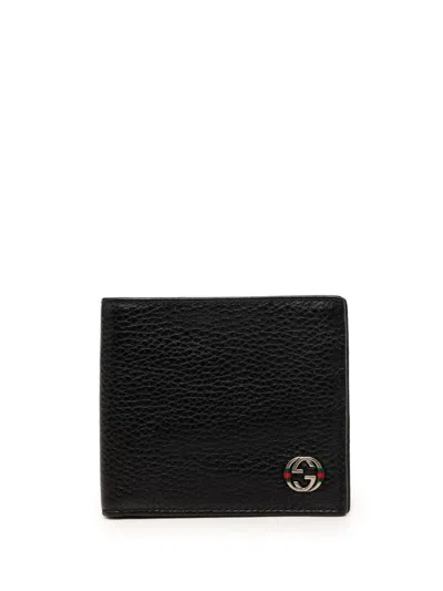 Pre-owned Gucci 2000-2015 Calfskin Web Interlocking G Bifold Wallet Small Wallets In Black