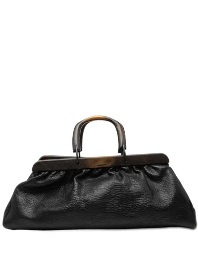 Pre-owned Gucci 2000-2015 Calfskin Wood Frame Handbag In Black