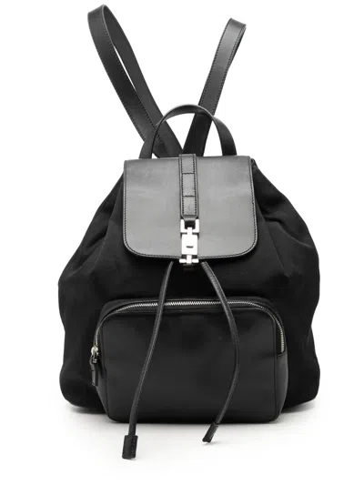 Pre-owned Gucci 2000-2015 Canvas And Calfskin Jackie Drawstring Backpack In Black