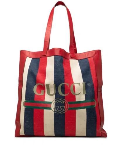 Pre-owned Gucci 2000-2015 Canvas Baiadera Striped Tote Bag In Red