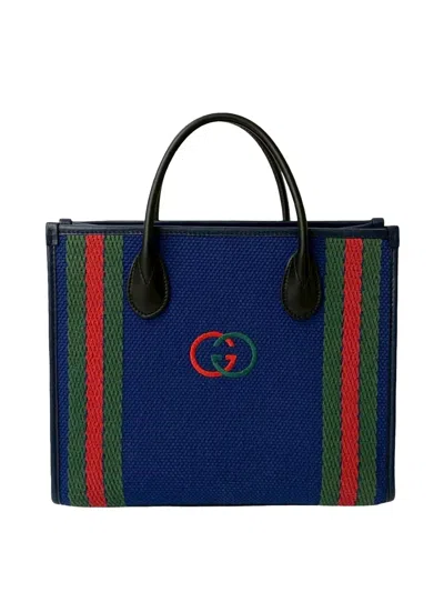 Pre-owned Gucci 2000-2015 Canvas Interlocking G Satchel In Blue