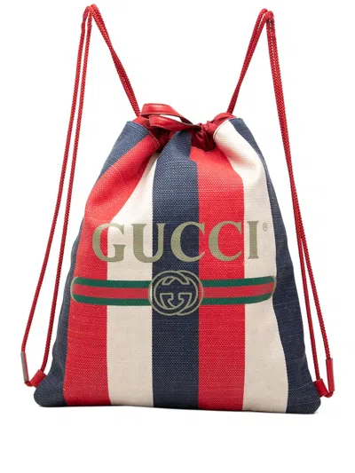 Pre-owned Gucci 2000-2015 Canvas Sylvie Baiadera Web Drawstring Backpack In Red