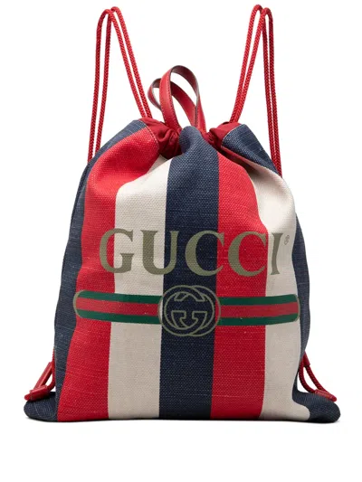 Pre-owned Gucci 2000-2015 Canvas Sylvie Baiadera Web Drawstring Backpack In Red