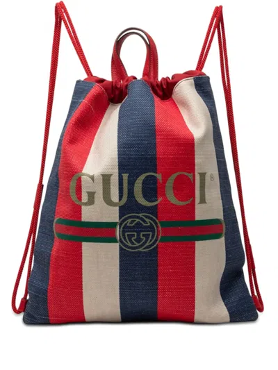 Pre-owned Gucci 2000-2015 Canvas Sylvie Baiadera Web Drawstring Backpack In Red