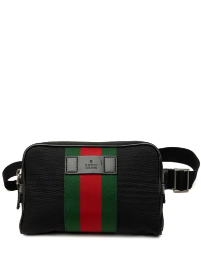 Pre-owned Gucci 2000-2015 Canvas Techno Web Belt Bag In Black