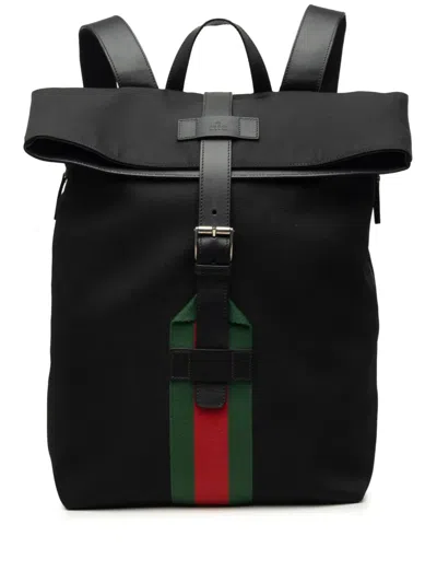Pre-owned Gucci 2000-2015 Canvas Techno Web Fold Over Backpack In Black