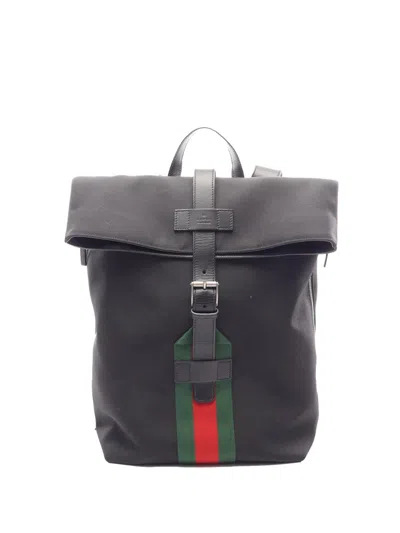Pre-owned Gucci 2000-2015 Canvas Techno Web Fold Over Backpack In Black