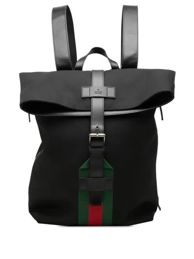 Pre-owned Gucci 2000-2015 Canvas Techno Web Fold Over Backpack In Black