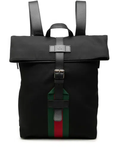 Pre-owned Gucci 2000-2015 Canvas Techno Web Fold Over Backpack In Black