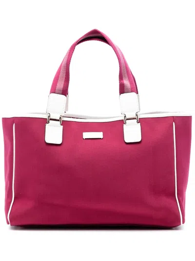 Pre-owned Gucci 2000-2015 Canvas Web Tote Bag In Pink