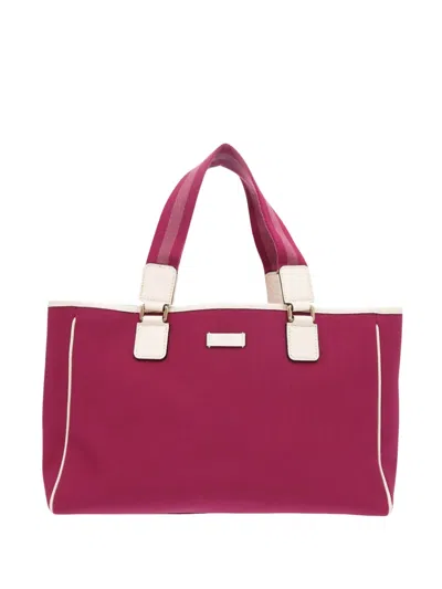 Pre-owned Gucci 2000-2015 Canvas Web Tote Bag In Pink