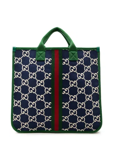 Pre-owned Gucci 2000-2015 Childrens Gg Nylon Web Tote Bag In Blue