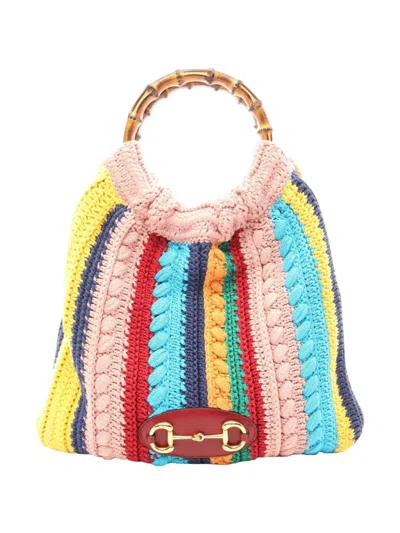 Pre-owned Gucci 2000-2015 Crochet And Knit Bamboo Horsebit 1955 Handbag In Multicolour