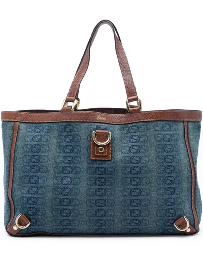 Pre-owned Gucci 2000-2015 Denim Interlocking G Abbey D Ring Tote Bag In Blue