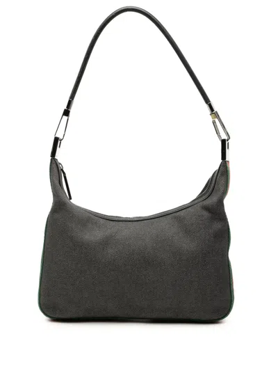 Pre-owned Gucci 2000-2015 Denim Web Shoulder Bag In Black