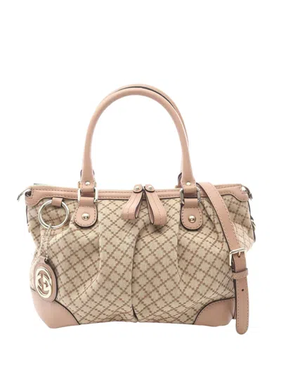 Pre-owned Gucci 2000-2015 Diamante Canvas Sukey Satchel In Neutral