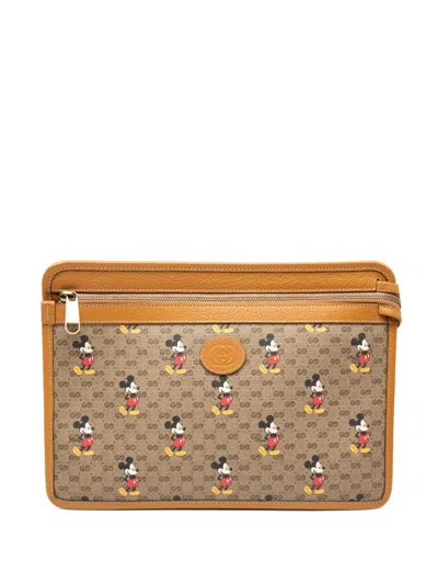 Pre-owned Gucci 2000-2015 Disney Micro Gg Supreme Mickey Mouse Clutch Bag In Brown