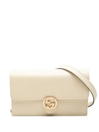 Pre-owned Gucci 2000-2015 Dollar Calfskin Interlocking G Wallet On Chain Crossbody Bag In Brown