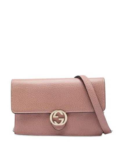 Pre-owned Gucci 2000-2015 Dollar Calfskin Interlocking G Wallet On Chain Crossbody Bag In Brown