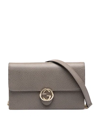Pre-owned Gucci 2000-2015 Dollar Calfskin Interlocking G Wallet On Chain Crossbody Bag In Grey
