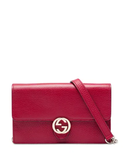 Pre-owned Gucci 2000-2015 Dollar Calfskin Interlocking G Wallet On Chain Crossbody Bag In Red