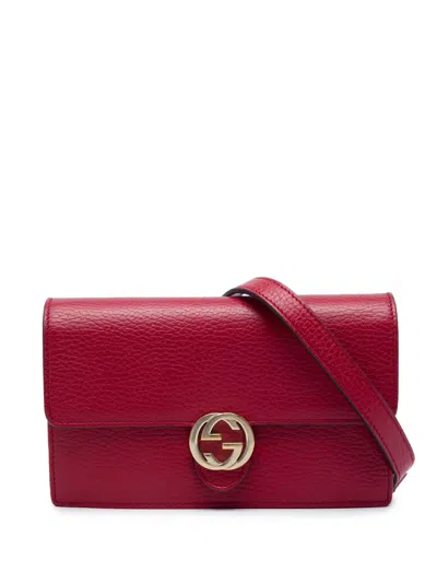 Pre-owned Gucci 2000-2015 Dollar Calfskin Interlocking G Wallet On Chain Crossbody Bag In Red