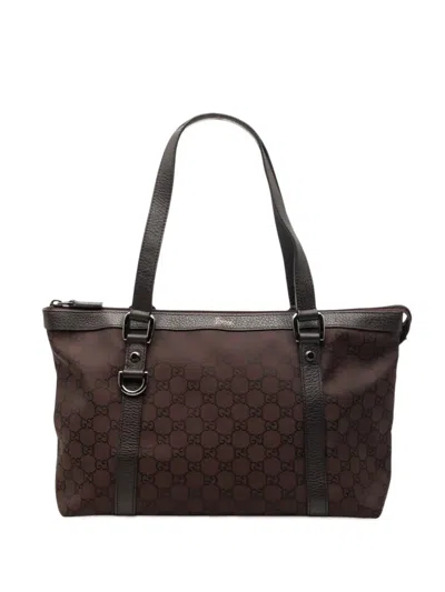 Pre-owned Gucci 2000-2015 Gg Canvas Abbey D Ring Tote Bag In Brown